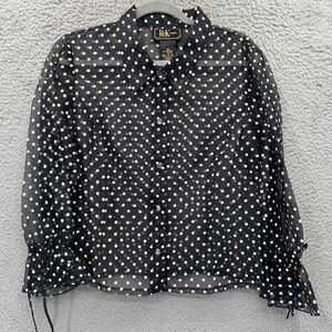 Black White Polka Dot Semi-Sheer Button Down Blouse LP coquette twee cute kawaii